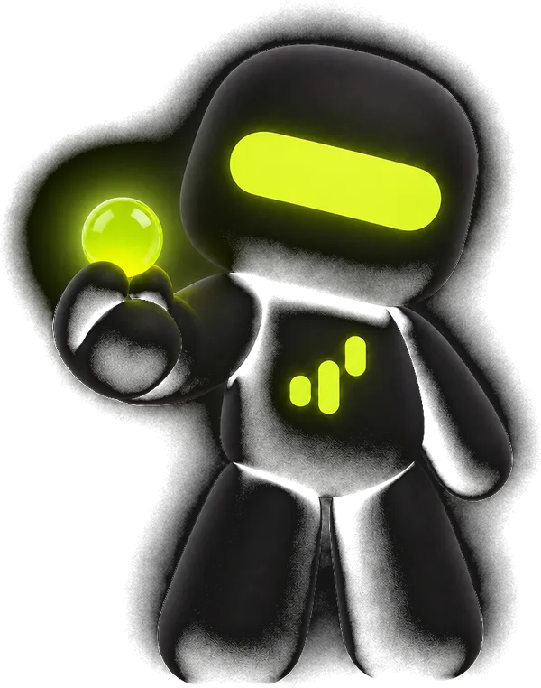 the DRAWUP bot holding a glowing coin
